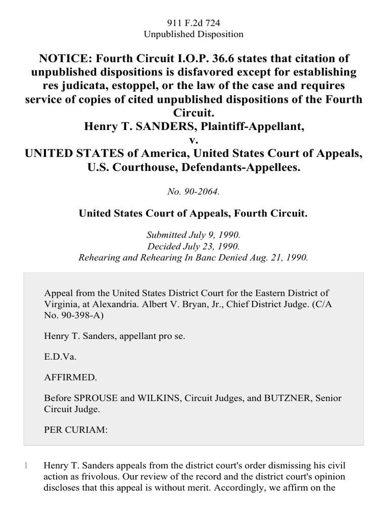 Henry T. Sanders v. United States of America, United States Court of