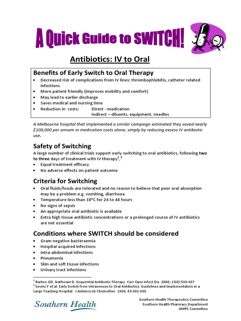 Switch antibiotic iv to oral antibiotics intravenous therapy