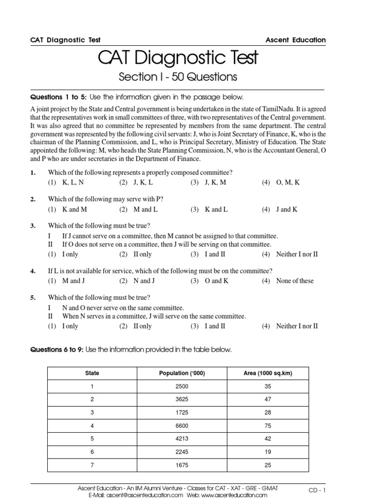CAT Diagnostic Test | PDF | Science & Mathematics | Technology ...