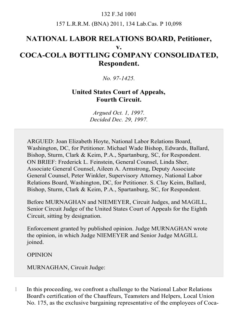 National Labor Relations Board v. Coca-Cola Bottling Company ...
