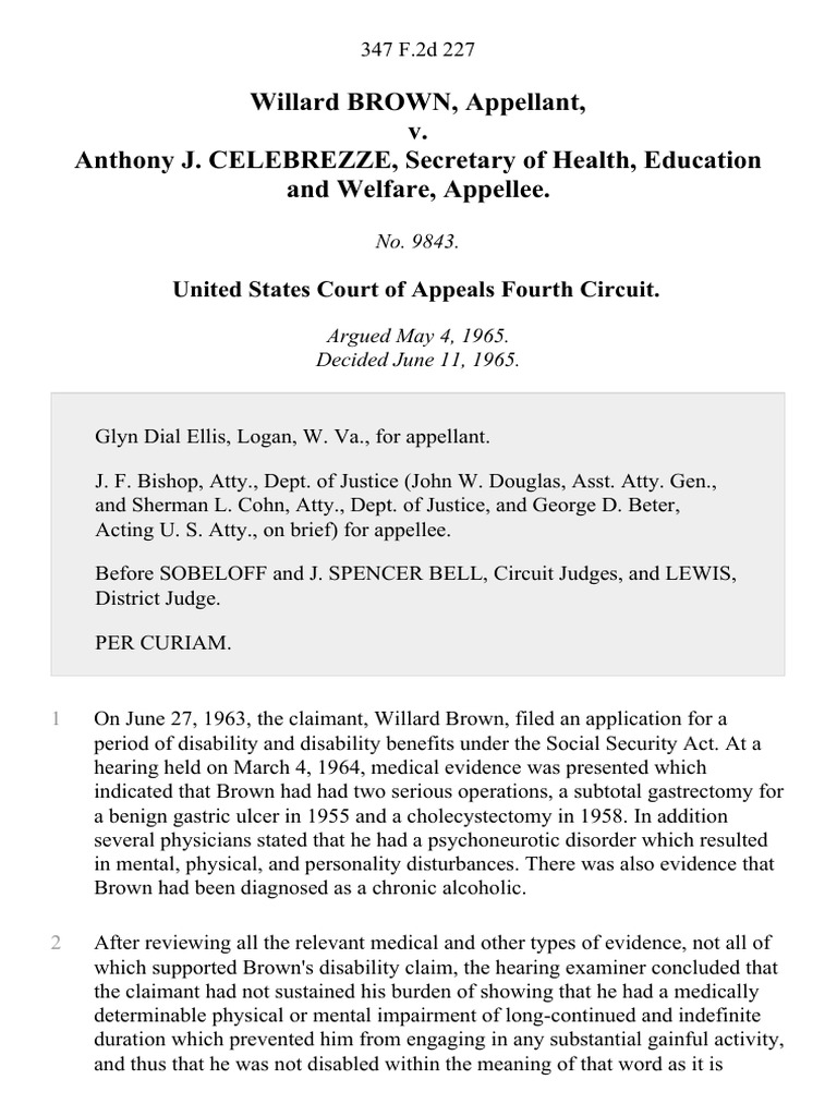 Willard Brown v. Anthony J. Celebrezze, Secretary of Health, Education