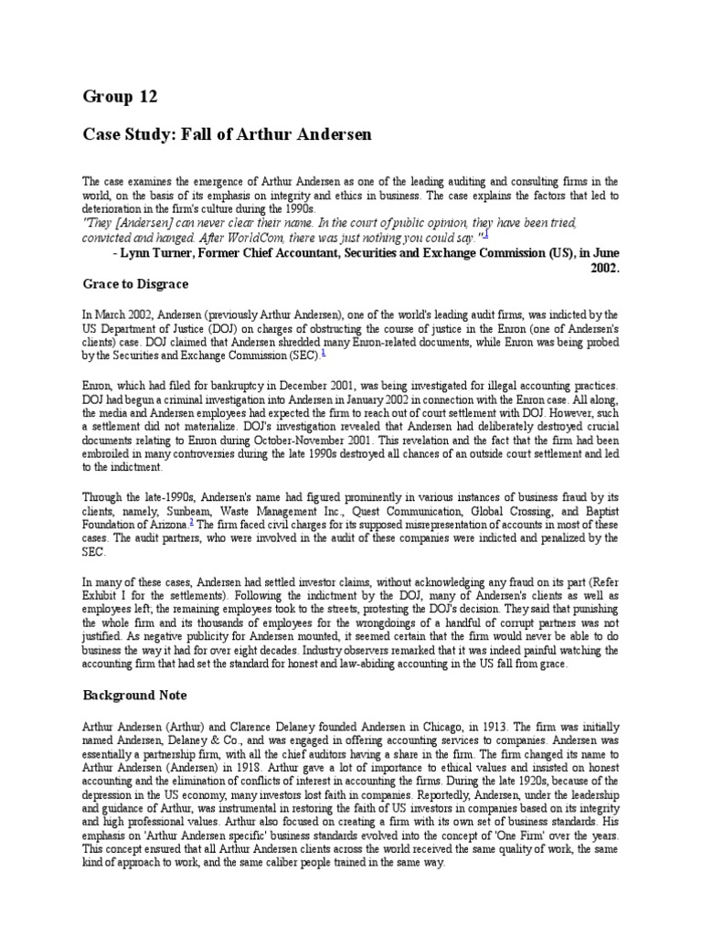 Arthur Andersen's Fall from Grace | PDF | Enron | Accounting