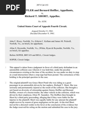 Jimmy Hoffler and Bernard Hoffler v. Richard T. Short, 297 F.2d 153, 4th Cir. (1961)