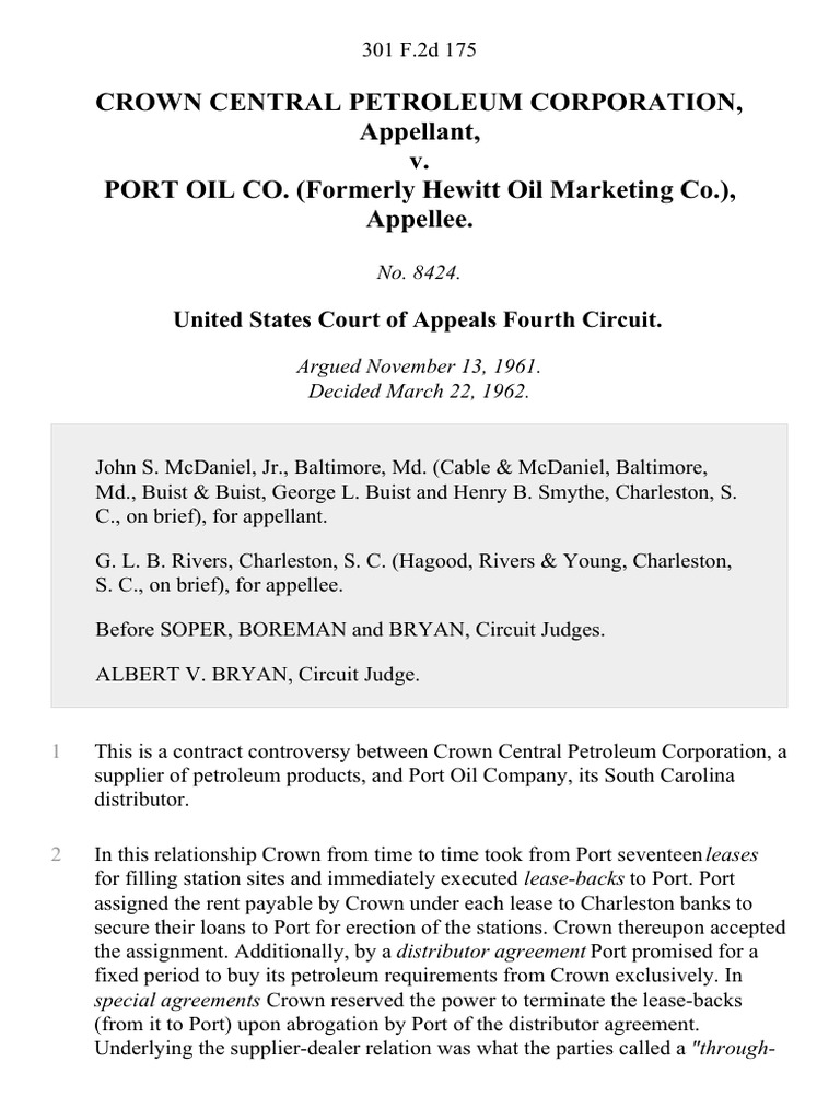 Crown Central Petroleum Corporation v. Port Oil Co. (Formerly Hewitt Oil Marketing Co.), 301 F