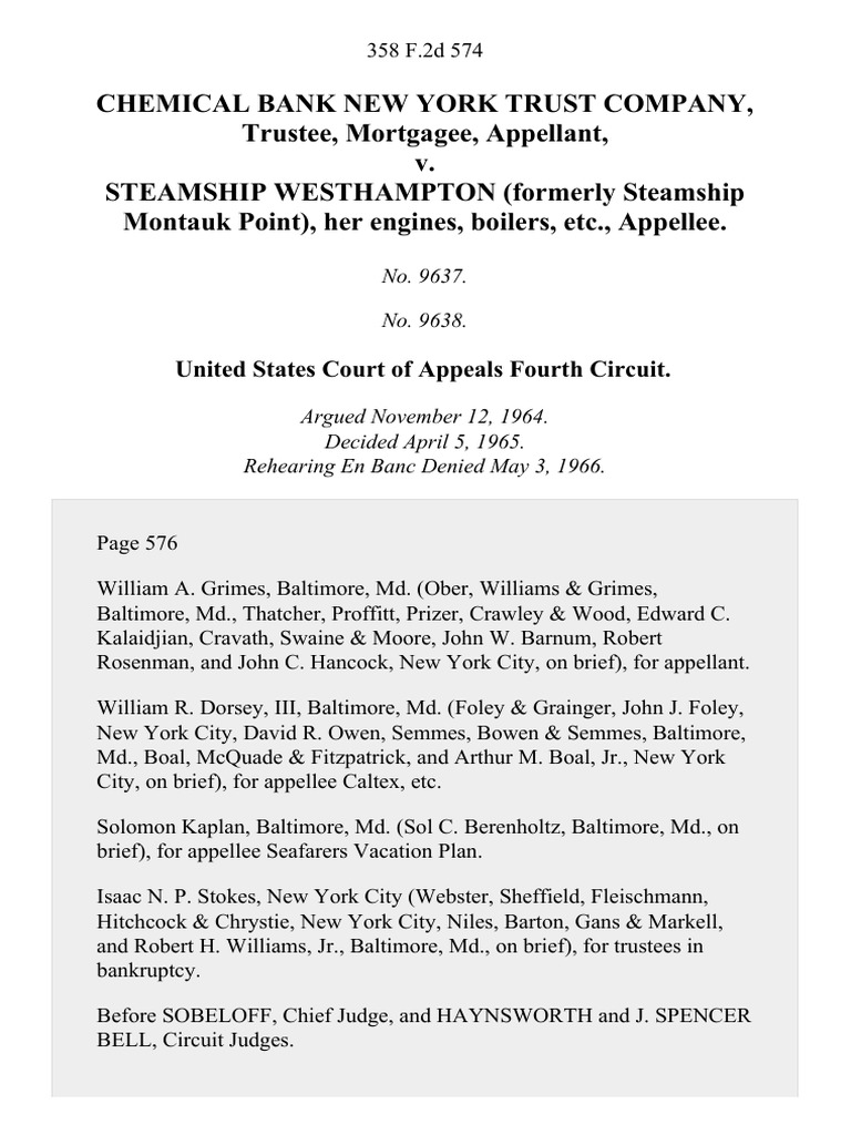 Chemical Bank New York Trust Company, Trustee, Mortgagee v. Steamship Westhampton (Formerly