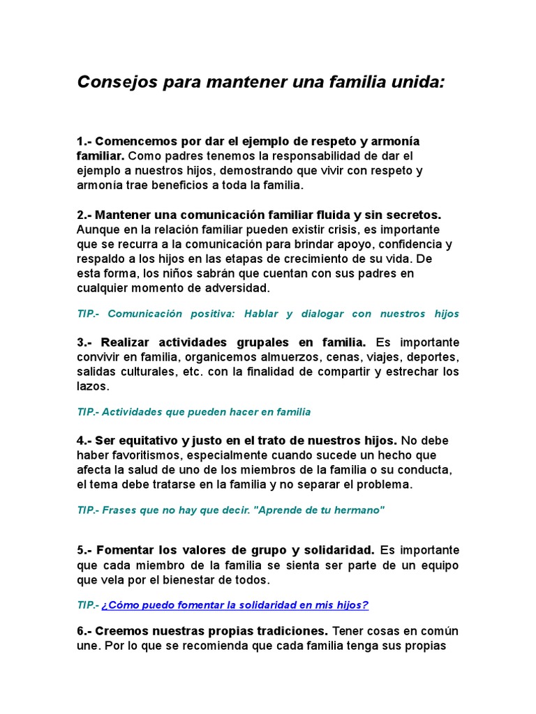 Consejos para Fortalecer la Unión Familiar | PDF, image size:768x1024