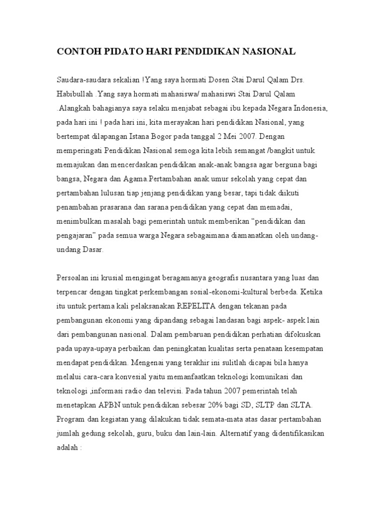 Contoh Pidato Hari Pendidikan Nasional PDF
