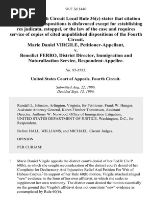 Marie Daniel Virgile V Benedict Ferro District Director Immigration And Naturalization Service 96 F 3d 1440 4th Cir 1996 Complaint Judiciaries
