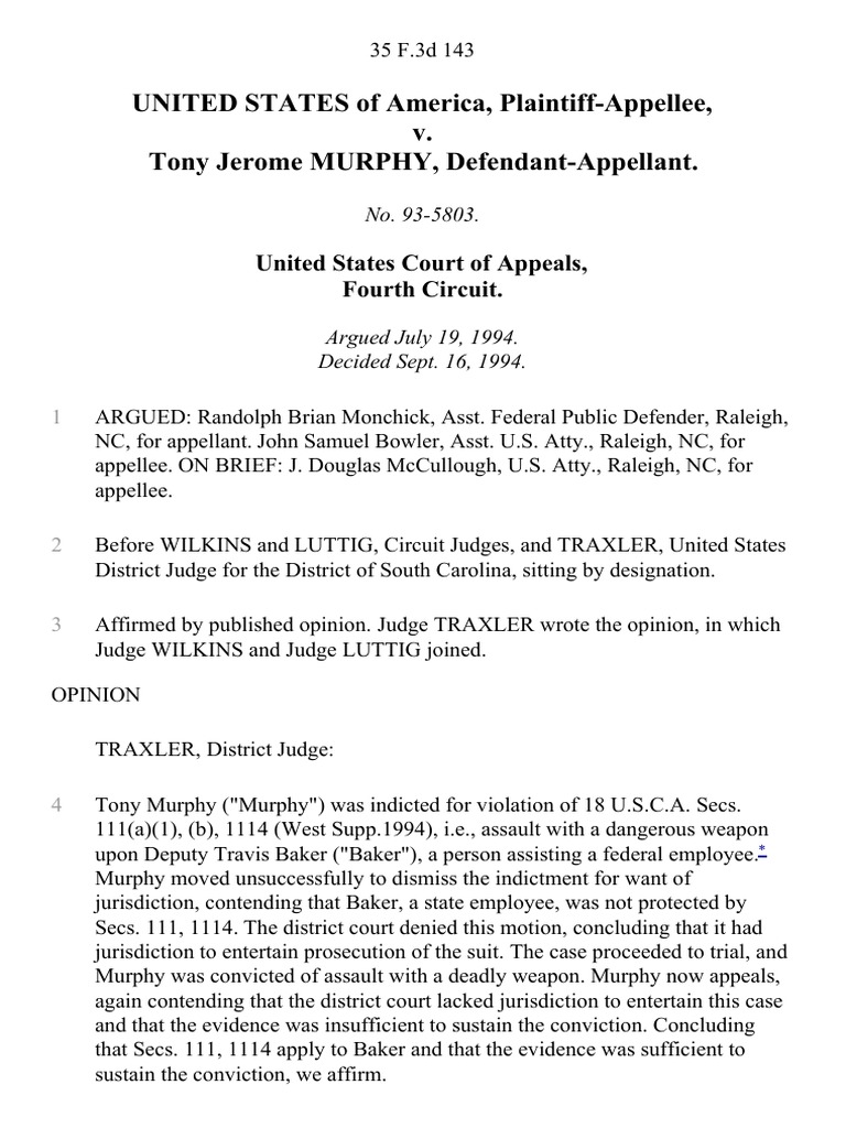 Fourth Circuit Ruling on Federal Assault Case | PDF | Statutory ...