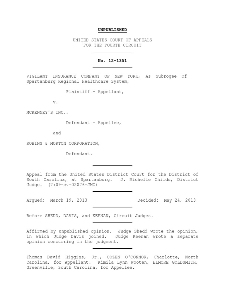 Vigilant Insurance Company v. McKenney�s Inc, 4th Cir