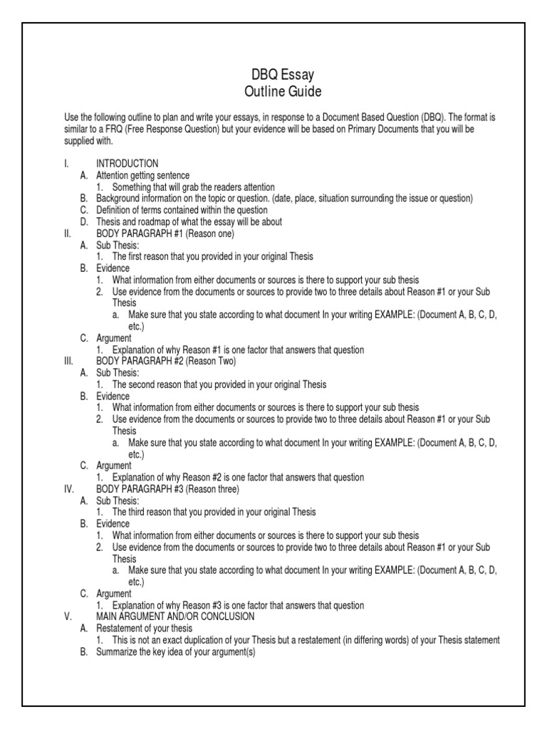 DBQ Essay Outline Sample  PDF  Argument  Essays