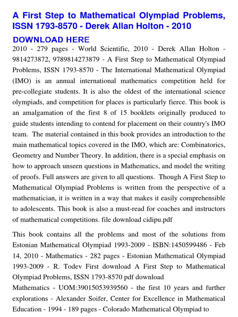 Math Olympiad Prep Guide | PDF | Teaching Mathematics | Science