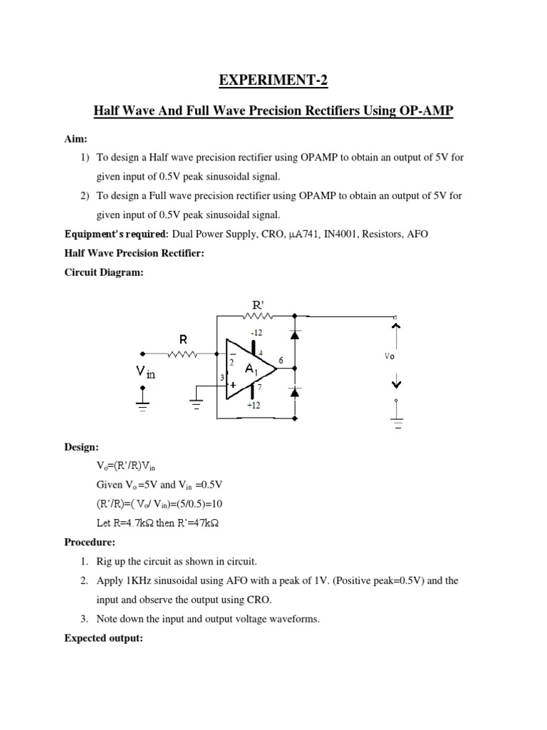 Half Wave and Full Wave Precision Rectifiers Using OPAMP Experiment2