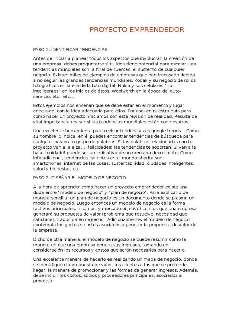 Guía para un Proyecto Emprendedor | PDF | Modelo de negocio | Marketing