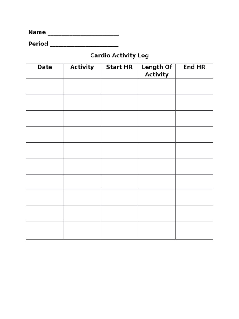 Cardio Activity Log Template | PDF | Finance & Money Management