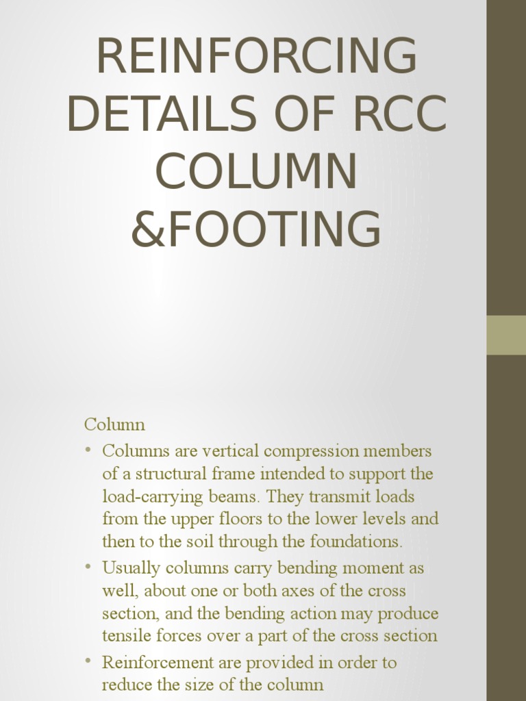 RCC Column and Footing Reinforcement Guide | PDF | Column | Bending