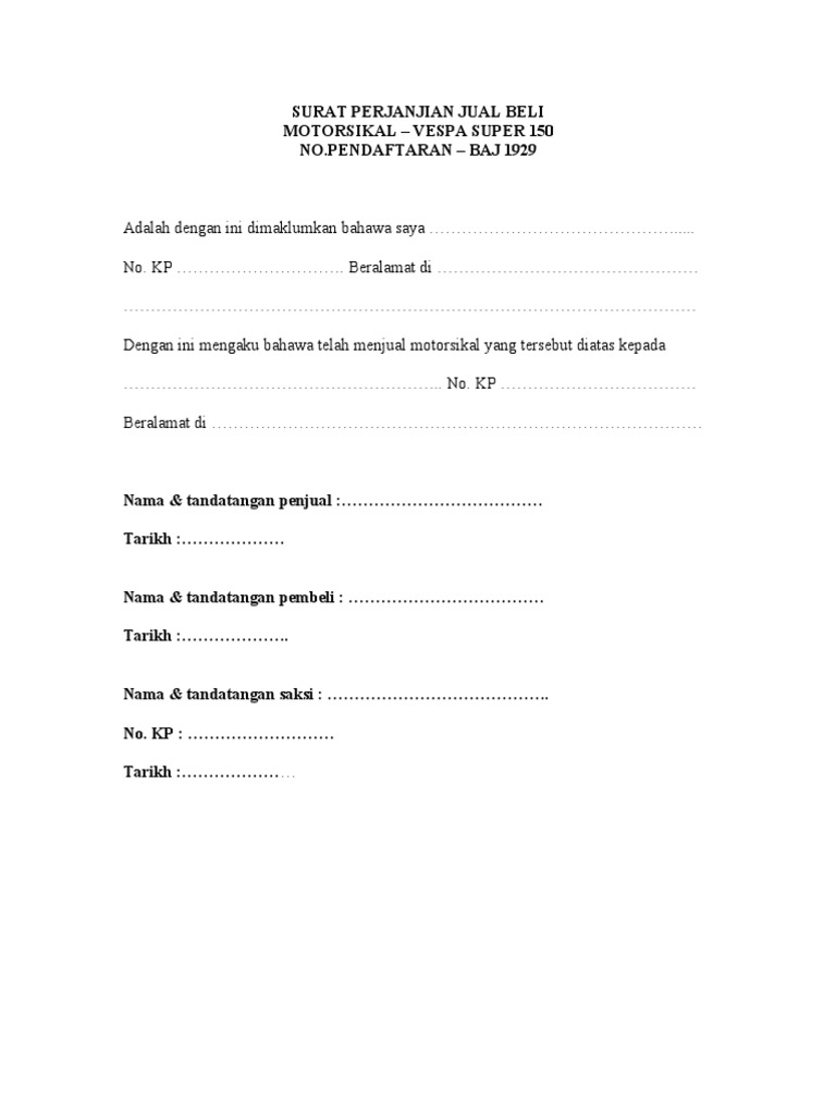 Contoh Surat Jual Beli Motor Pdf - Nusagates