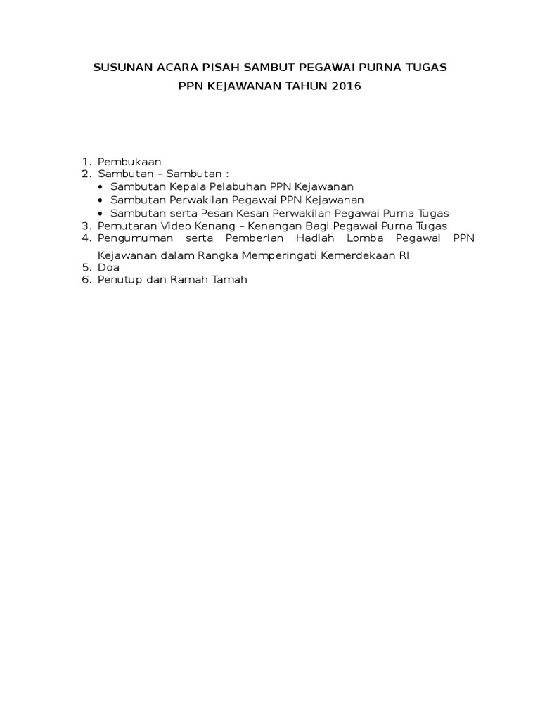 Susunan Acara Pisah Sambut 2016