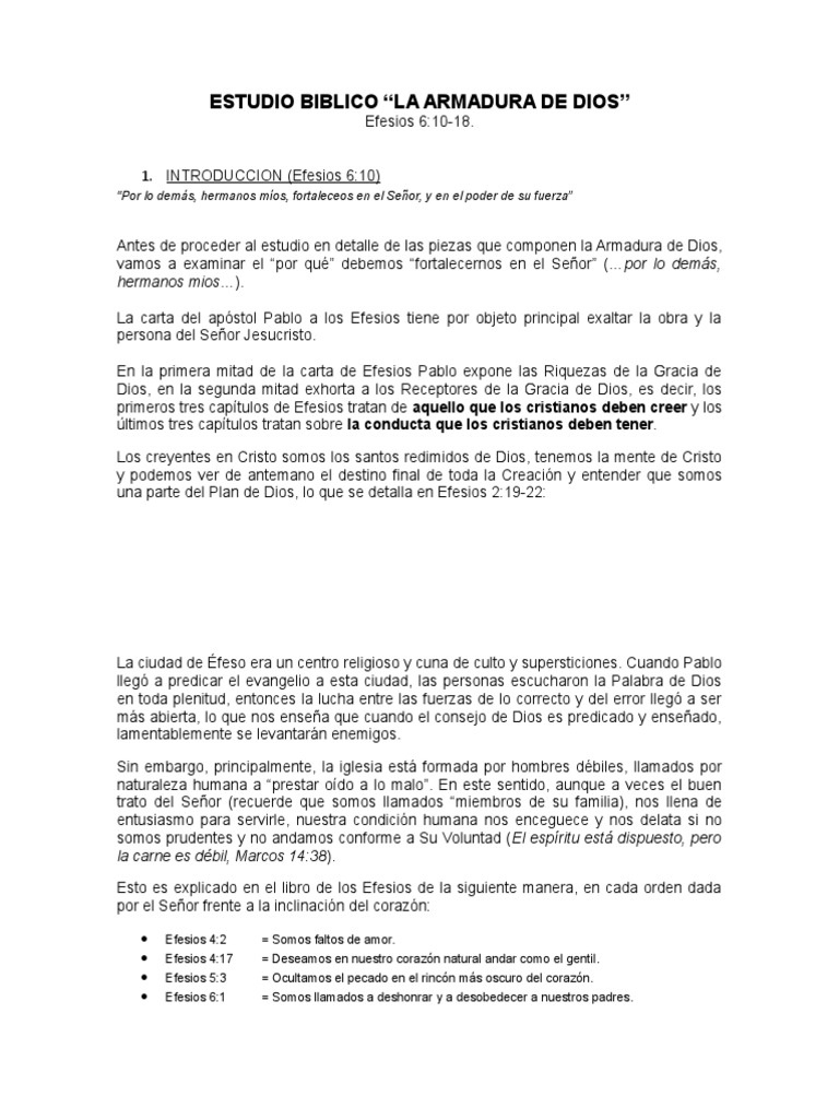 Estudio Biblico La Armadura De Dios Pdf Oracion Pablo El Apostol