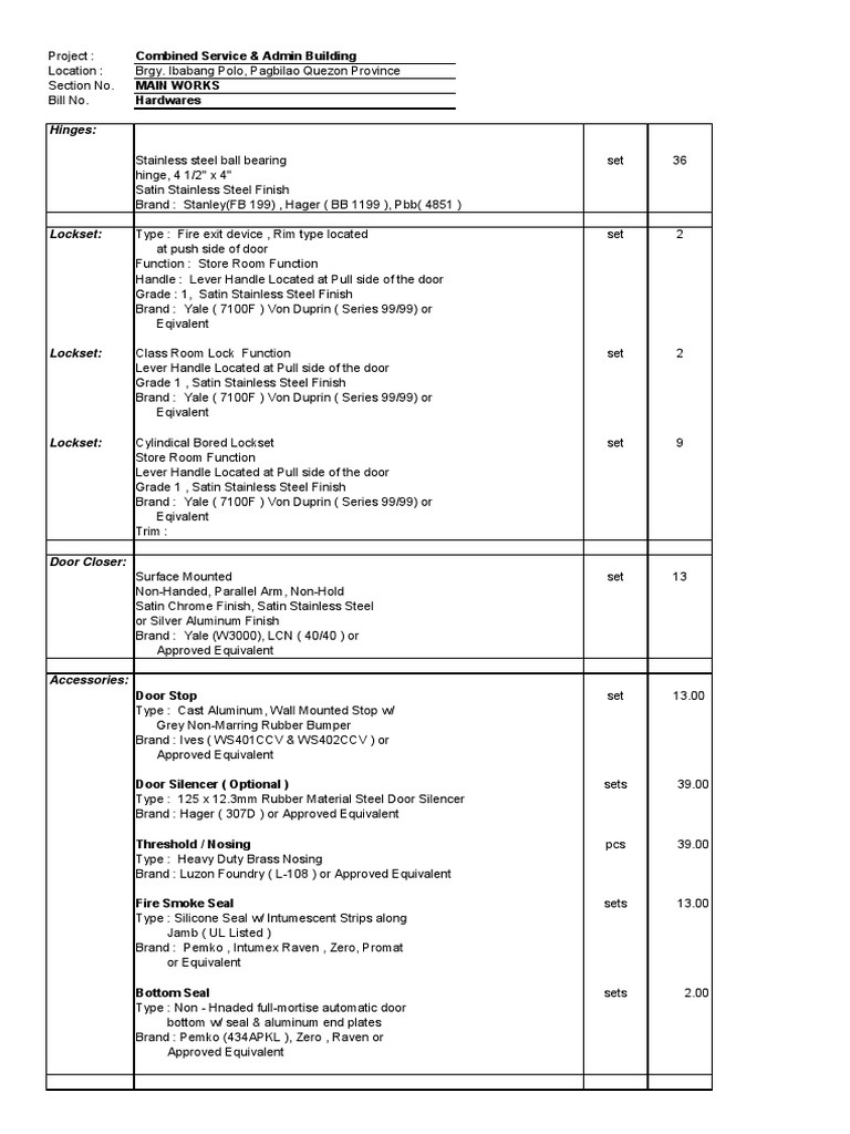 Combined Service Building Hardware Specs | PDF