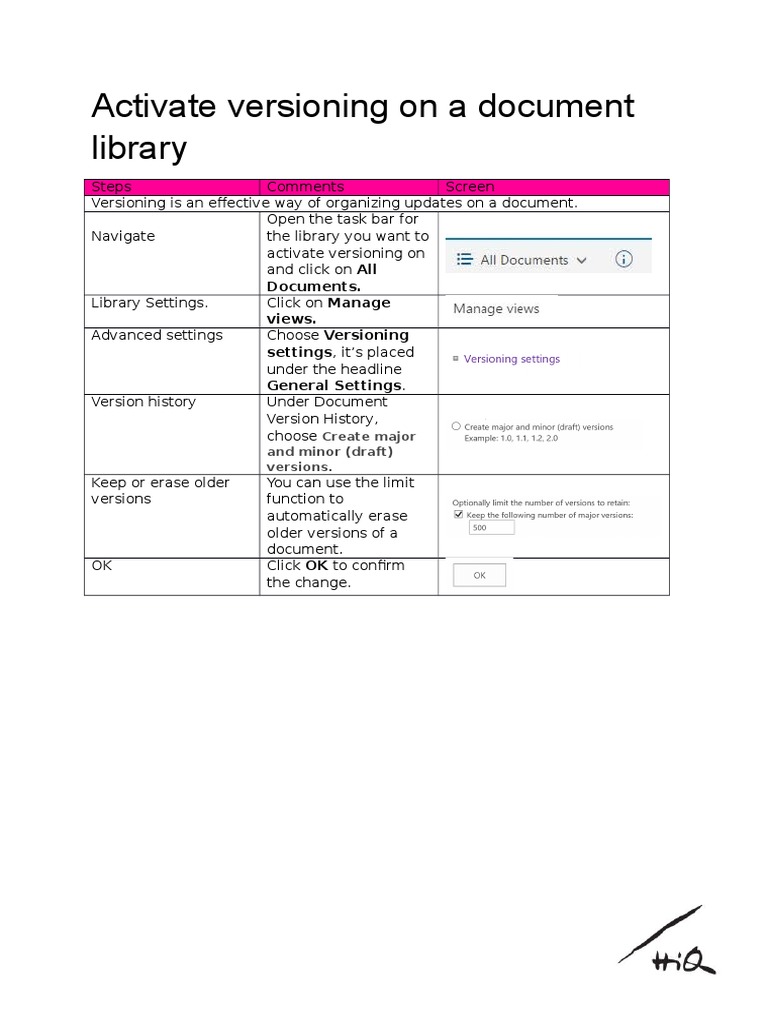 Enable Document Versioning Steps | PDF | Computers