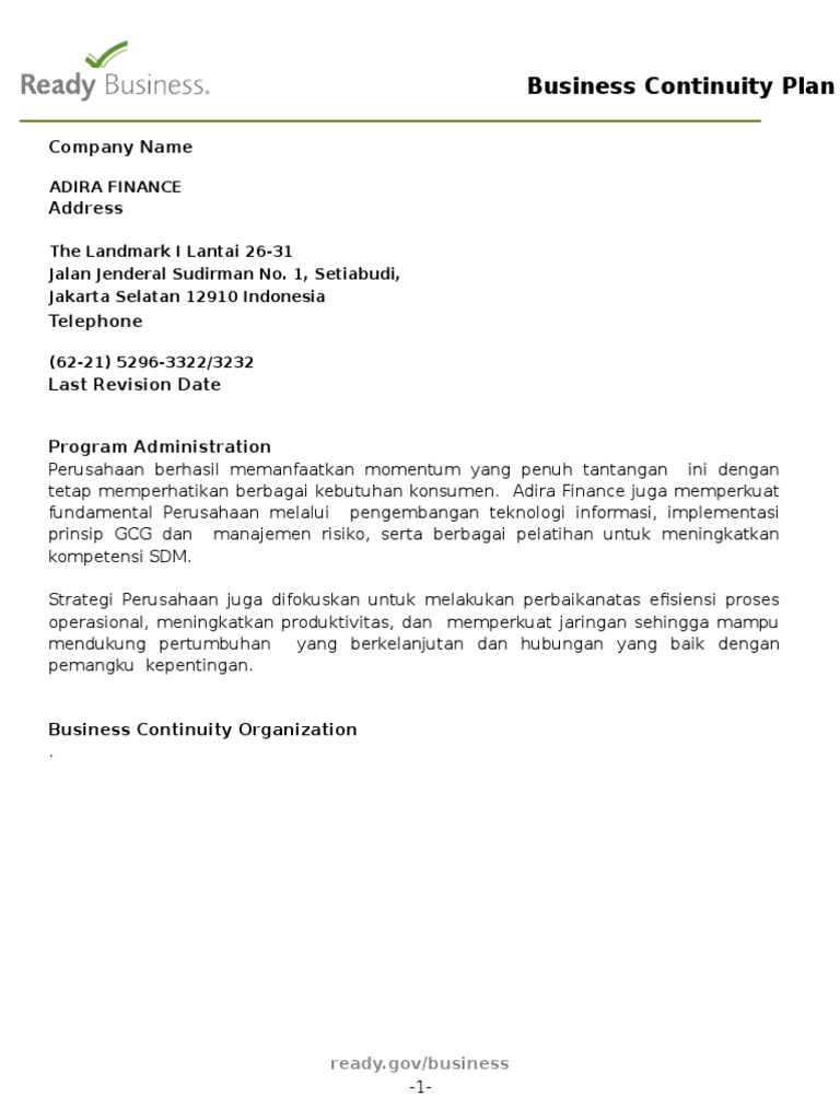 Business Continuity Plan Pdf