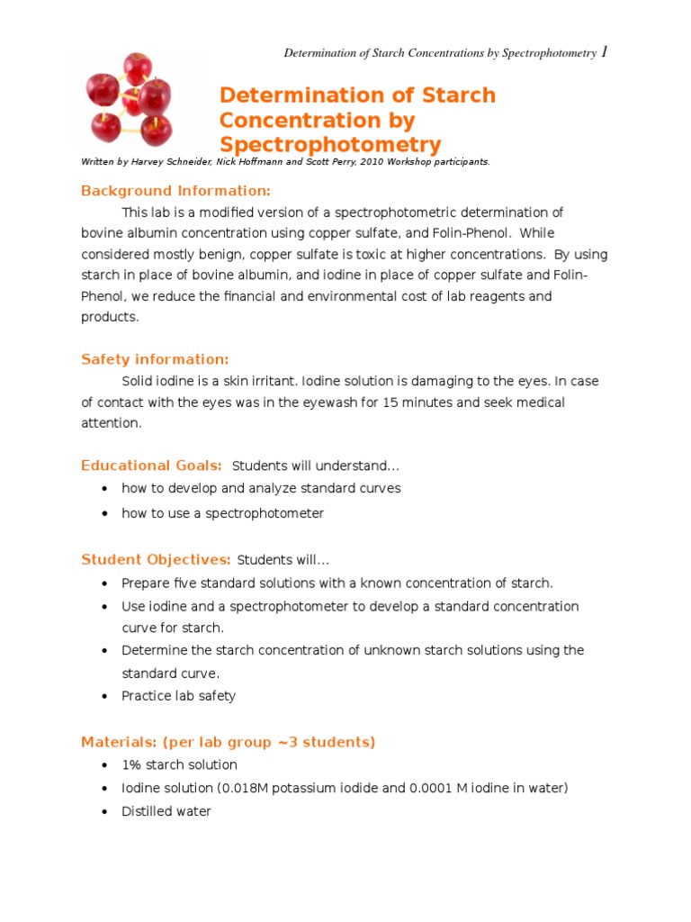 Determination of Starch Concentration by Spectrophotometry Final ...