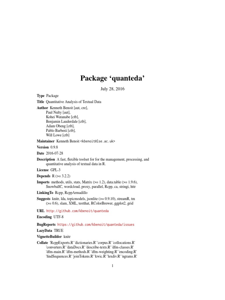Quantitative Text Analysis in R | PDF | Parameter (Computer Programming ...