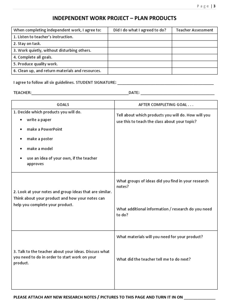 Independent Work Project - Plan Products | PDF