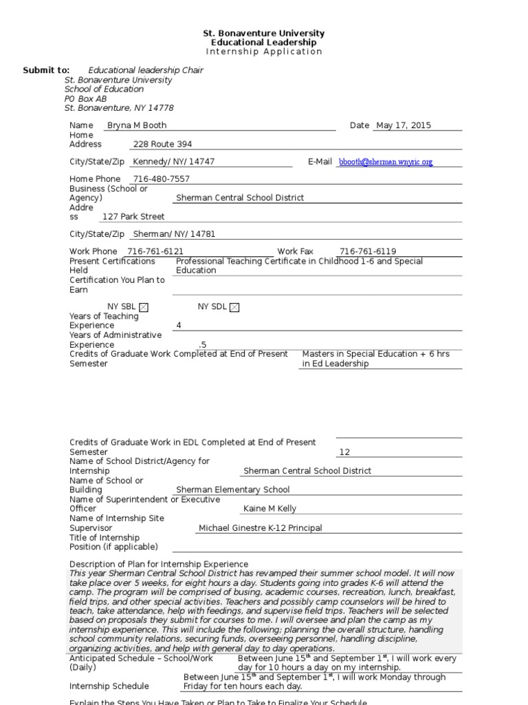 Educational Leadership Chair St. Bonaventure University School of Education Po Box Ab St