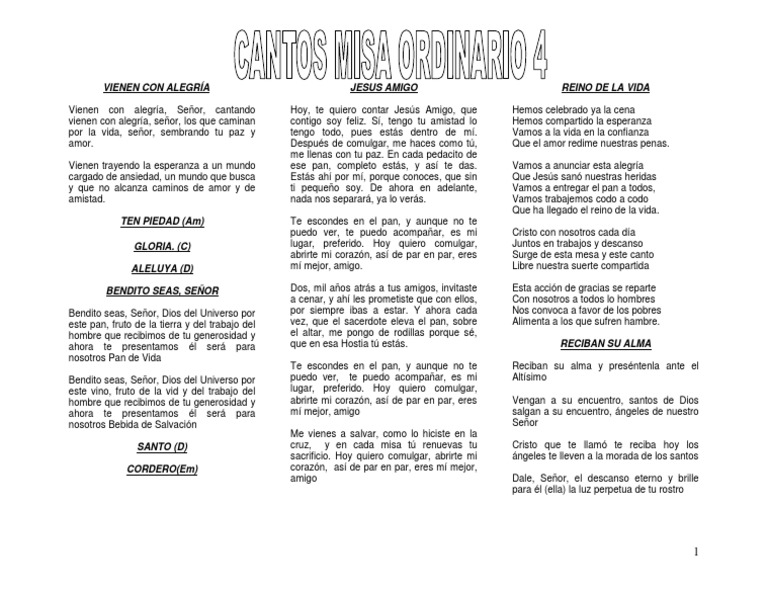 Cantos de Misa Ordinario 4 Eucaristía Misa (Liturgia)