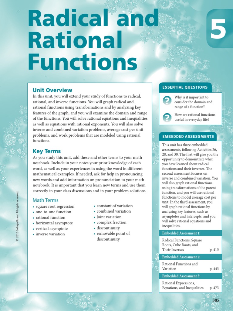 Algebra 2 Unit 5 Student Function Mathematics Equations