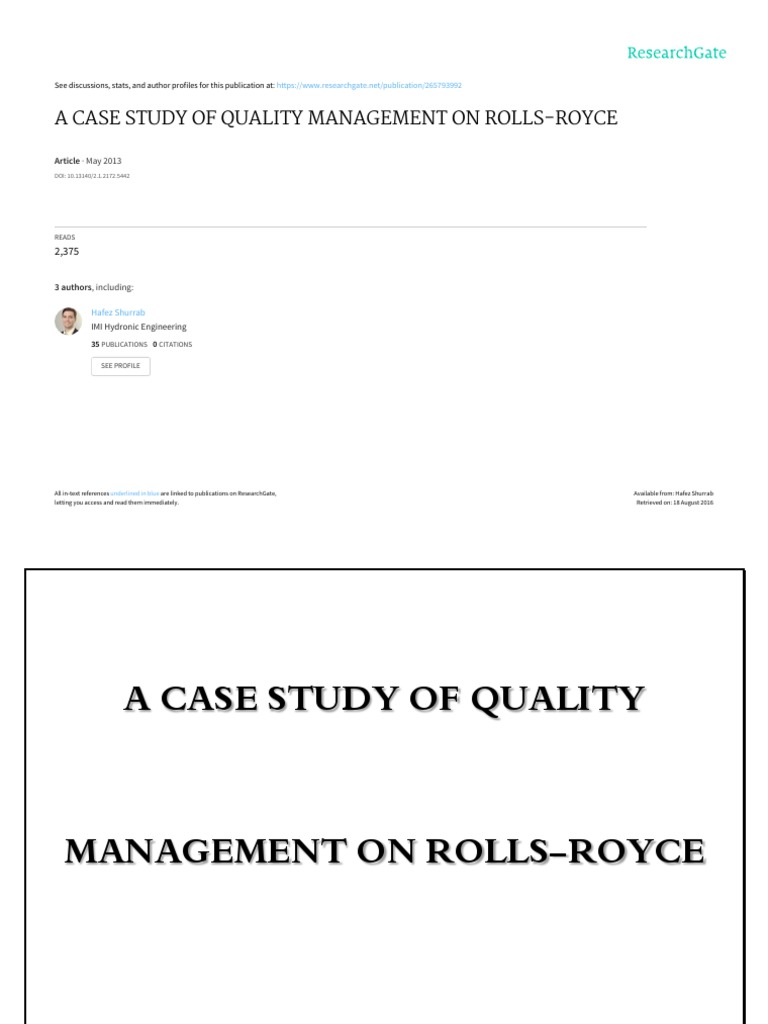 Rolls-Royce Quality Management Case Study | PDF | Lean Manufacturing ...