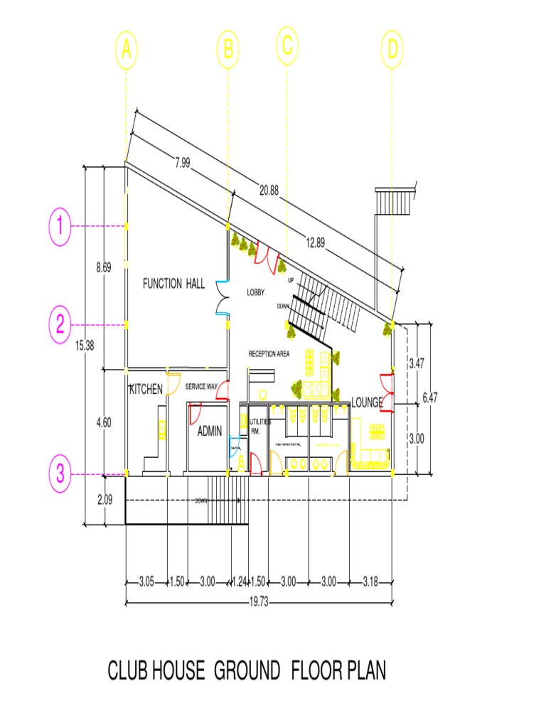 A B C D: Club House Ground Floor Plan | PDF
