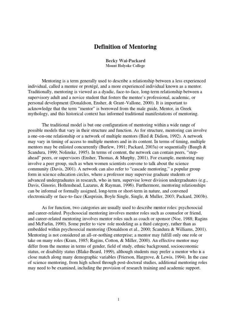 Mentor Defn - Packard (2009) - AAAS | PDF | Mentorship | Behavioural ...