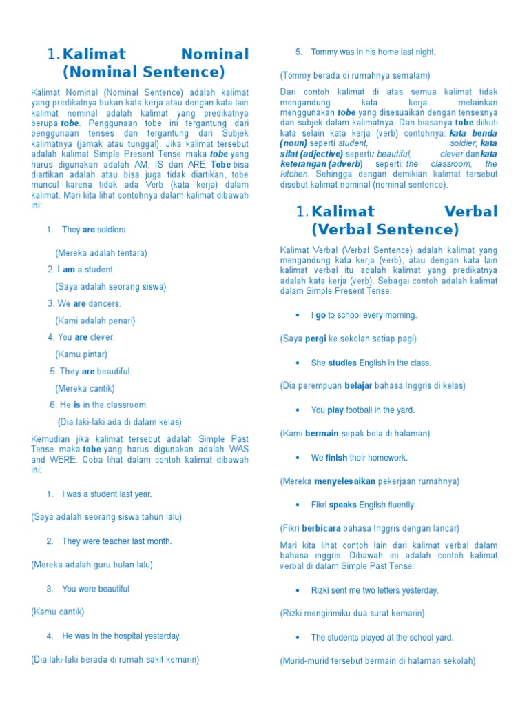 Kalimat Nominal Subjek Tata Bahasa Kalimat Linguistik