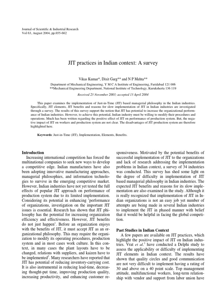 JIT Implementation Challenges in India | PDF | Operations Management ...