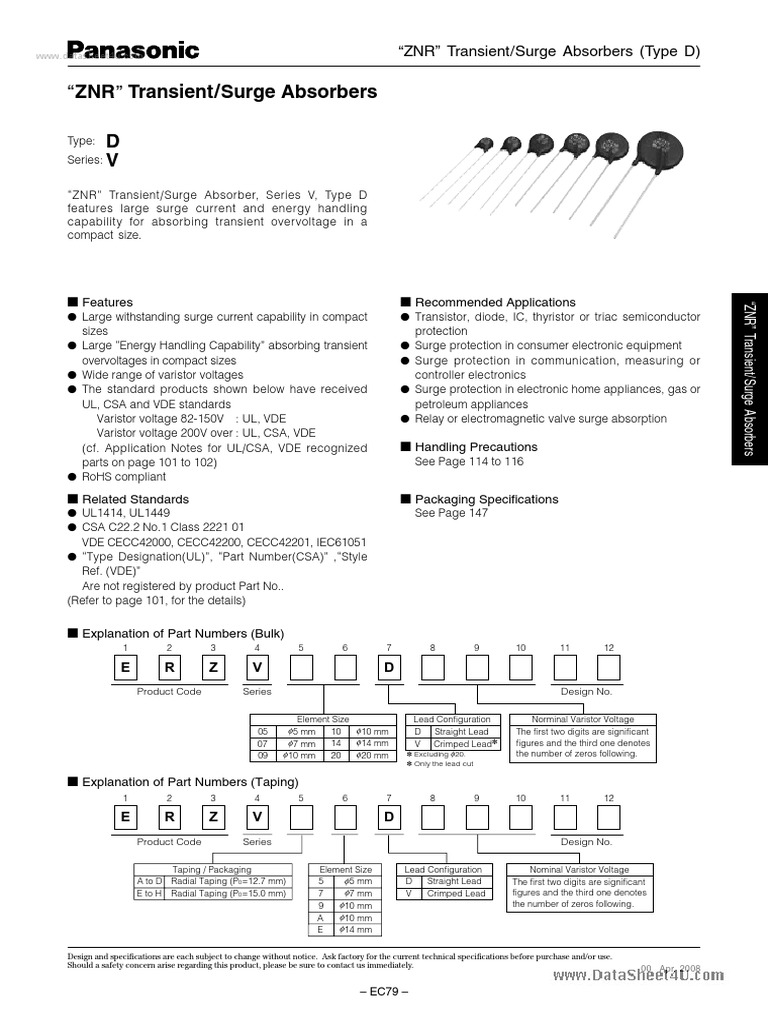 ZNR Panasonic | PDF | Electrical Components | Manufactured Goods