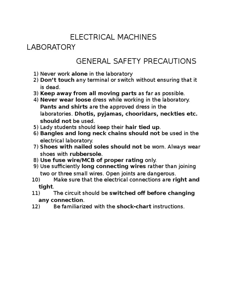 Electrical Machines Lab Safety Guidelines | PDF | Switch | Electrical ...