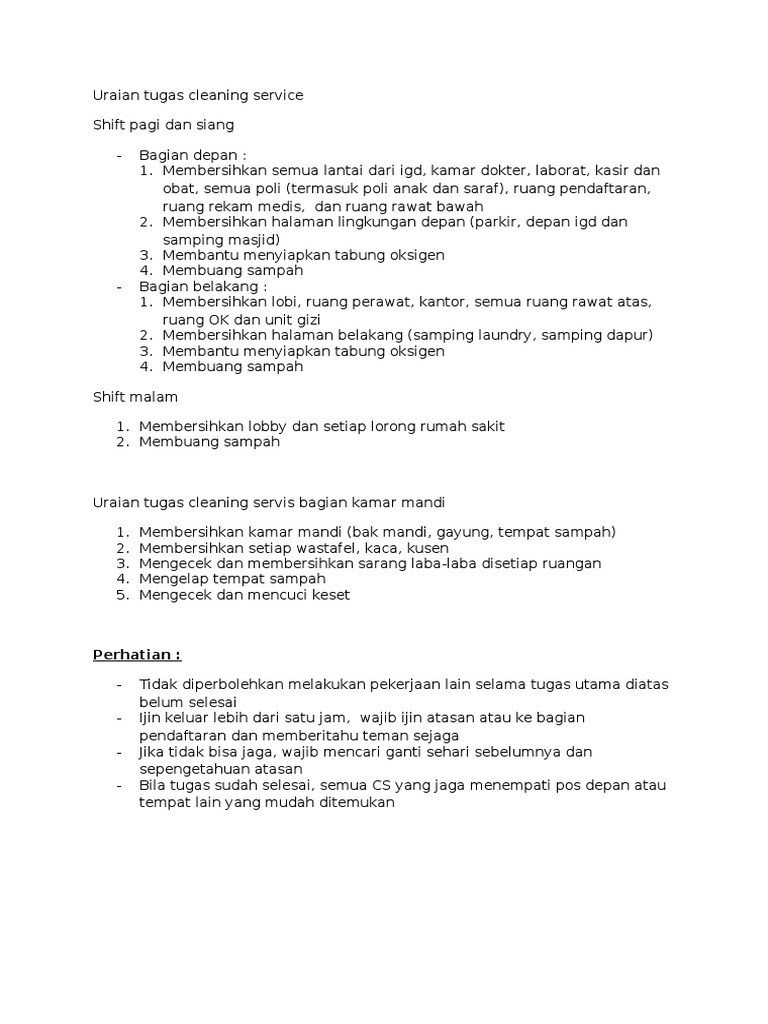 Uraian Tugas Cleaning Service Sekolah
