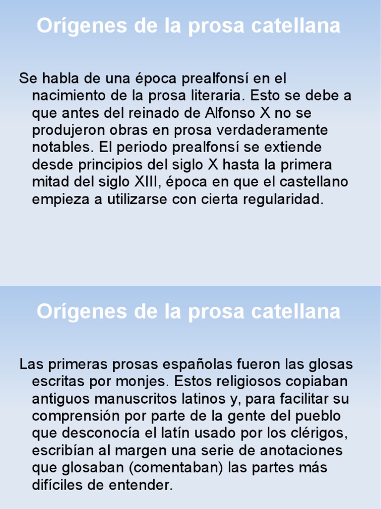 Historia De La Prosa Castellana Pdf Origen Prosa