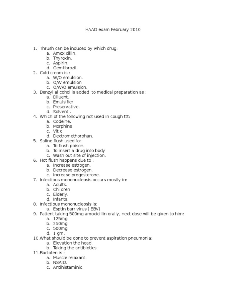 Haad Exam 2-2010 | PDF | Drugs | Pharmacology