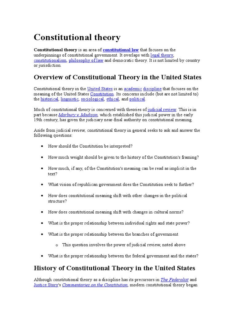 Constitutional Theory Overview of Constitutional Theory in The United States PDF Virtue