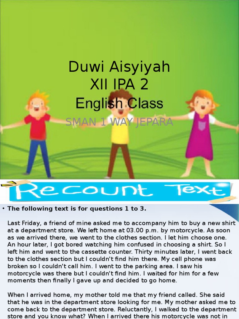 Recount Text Example and Questions | PDF | Language Arts & Discipline ...