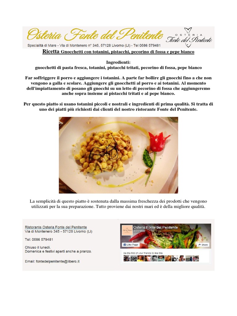 Ricetta Degli Gnocchetti Alla Penitente | PDF