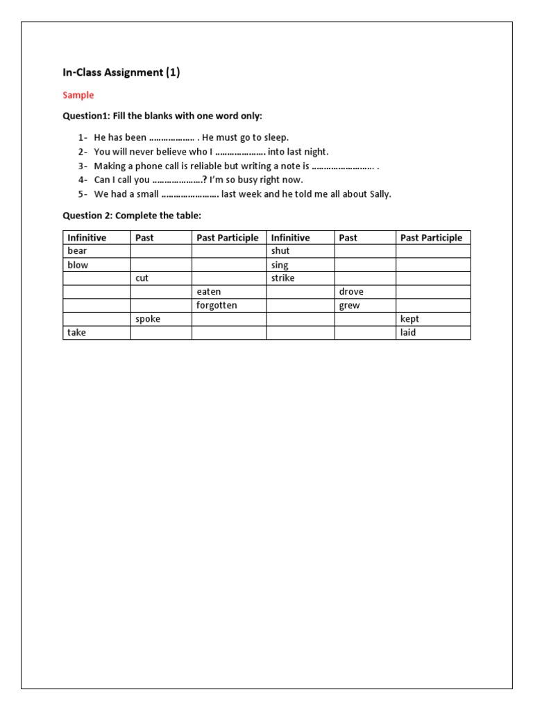 In-Class Assignment (1) : Sample | PDF