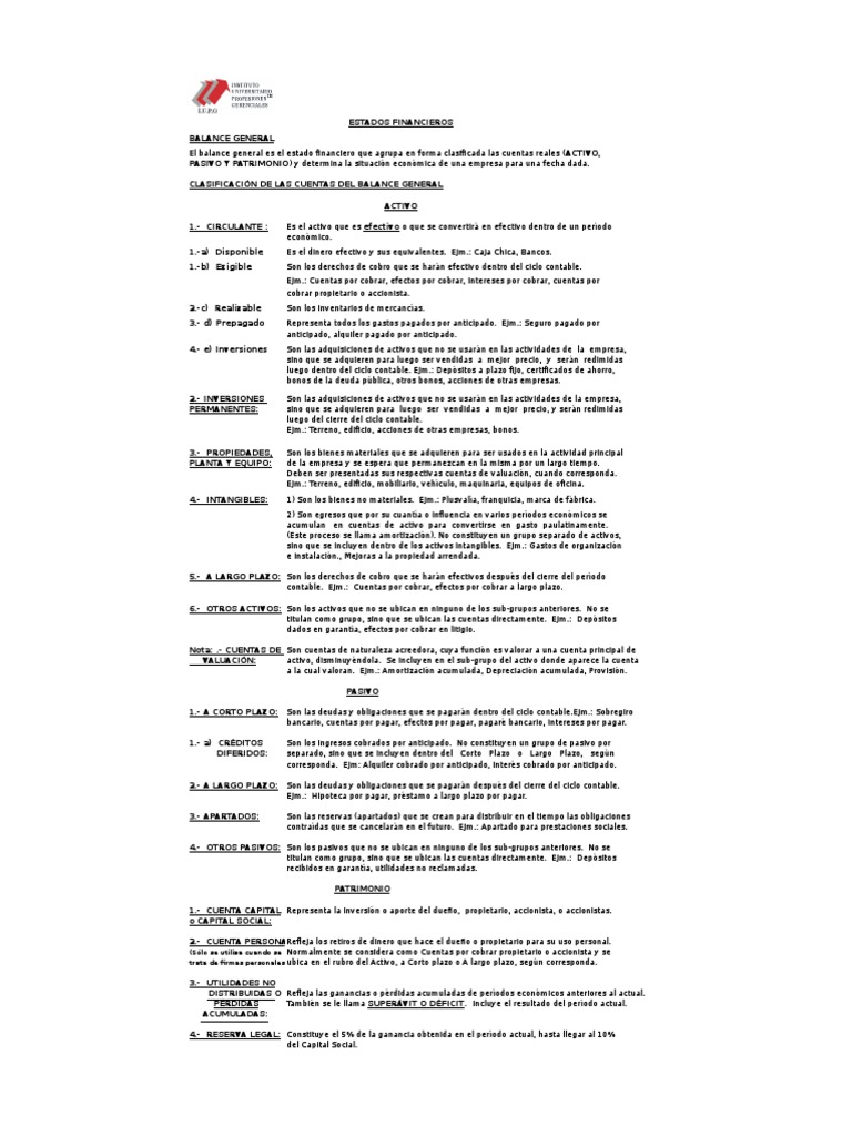 Clasificación de Las Cuentas Del Balance General | PDF | Hoja de ...