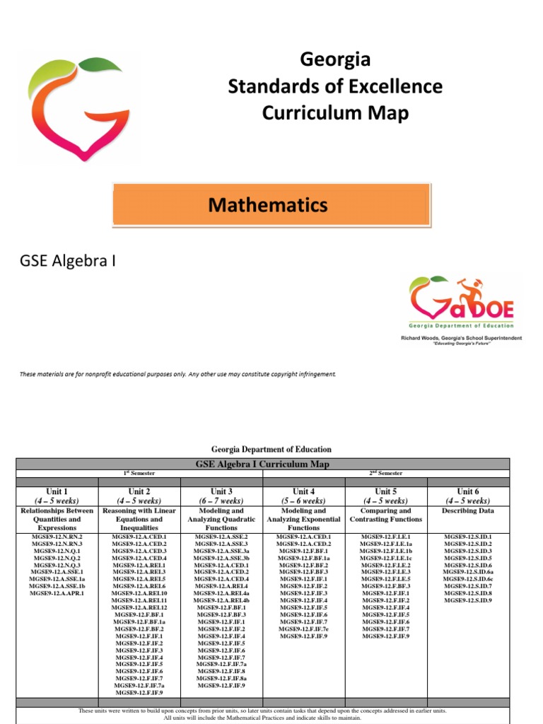 Algebra I Curriculum Map PDF Function (Mathematics) Quadratic