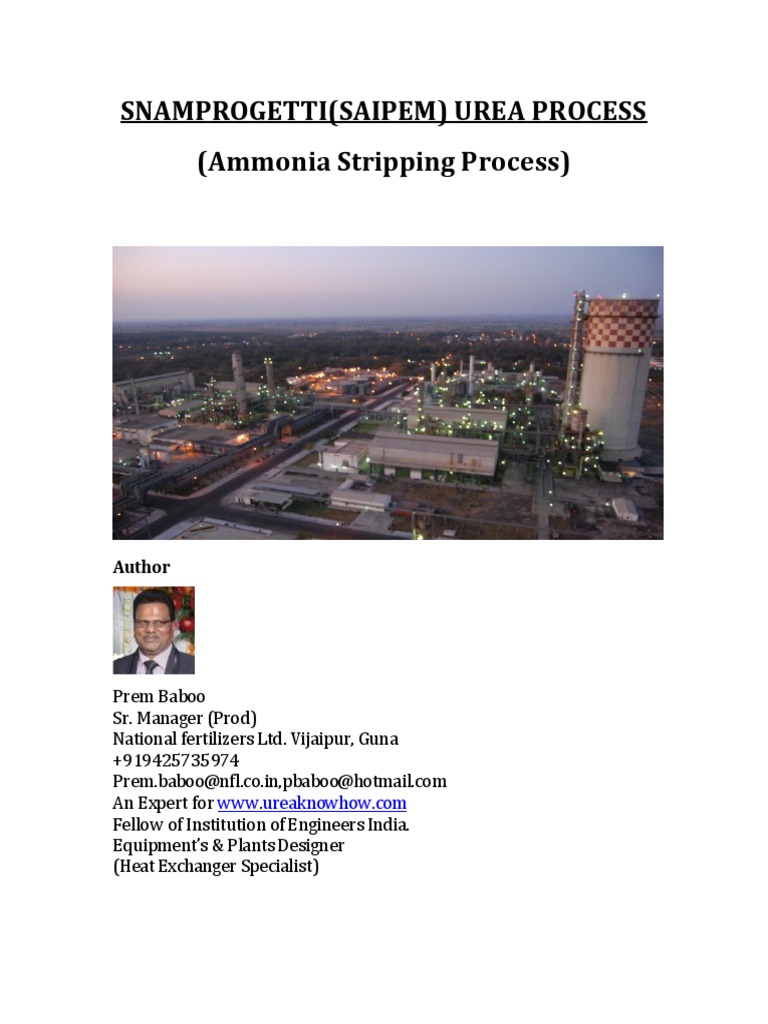 Snamprogetti Saipem Urea Process Ammonia PDF Urea Carbon Dioxide
