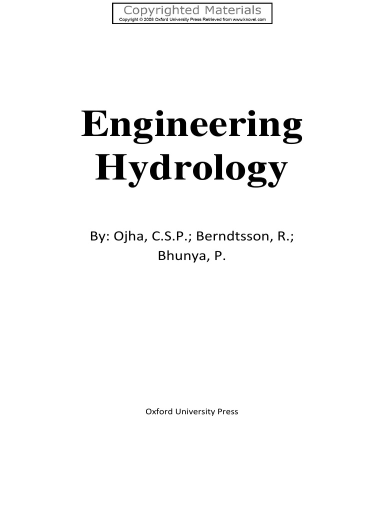 Ojha C S P Berndtsson R Bhunya P Engineering Hydrology Oxford Univer Water Resources Drainage Basin